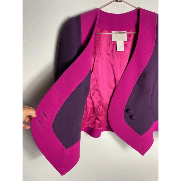 Manzoni Couture Womens Wool Silk Single Breasted Blazer Jacket Fuchsia Pink 12 - Picture 3 of 8